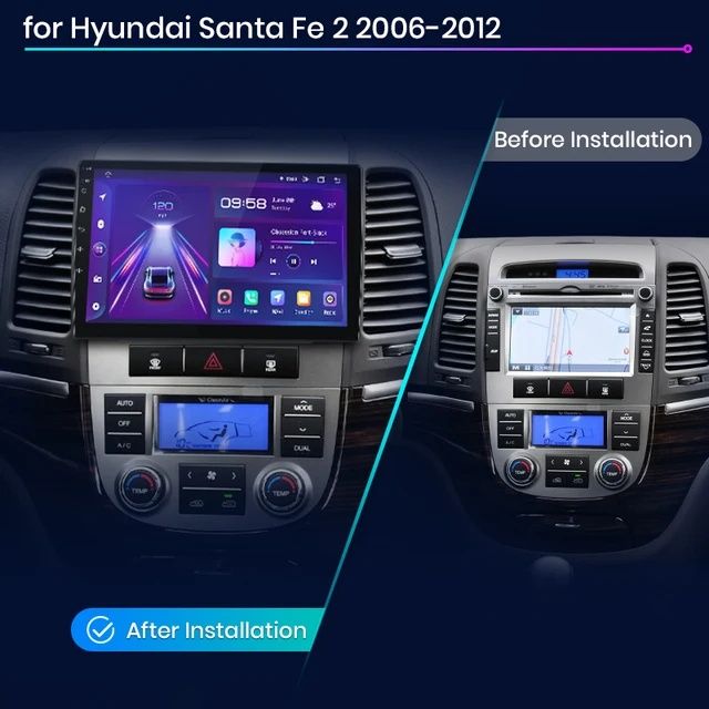 Rádio 9" android Hyundai Santa Fé 2006 a 2012 CARPLAY WIFI GPS 2/32GB