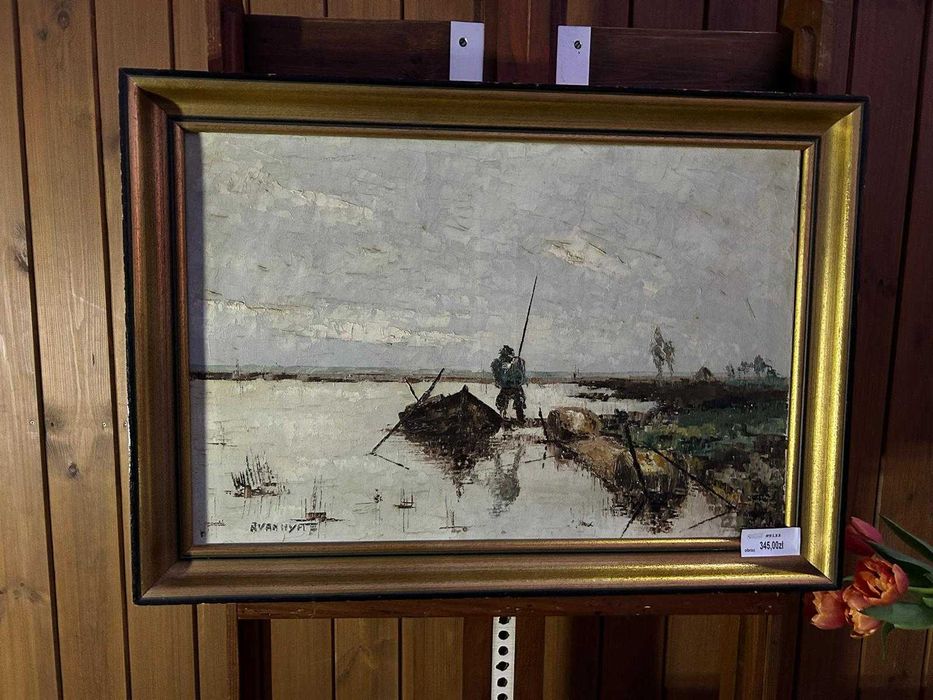 Obraz, pejzaż z łodzią i rybakiem #9133 Stylowy Węgrów