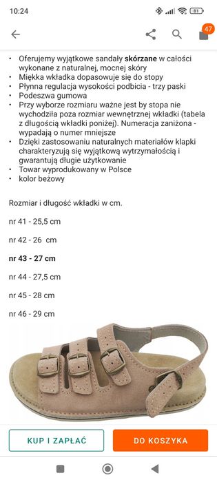 Skórzane sandały męskie r. 43