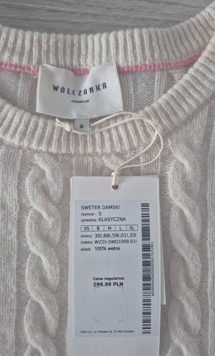 Sweter o warkoczowym splocie Wólczanka