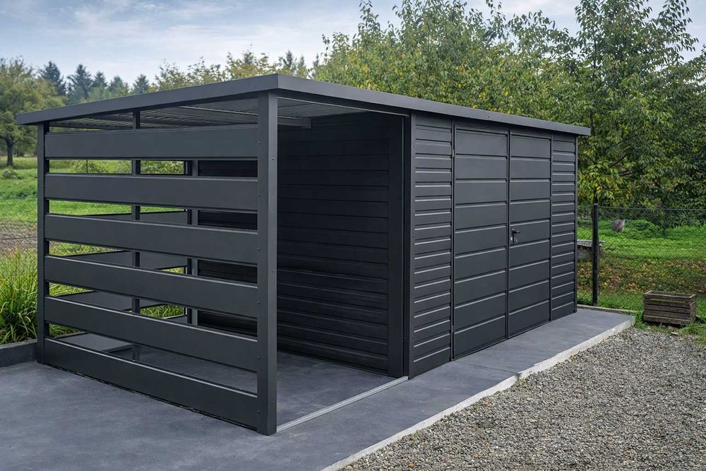 Domek Ogrodowy Narzędziowy 6x4 z wiatą Ciemny Grafit MAT Producent