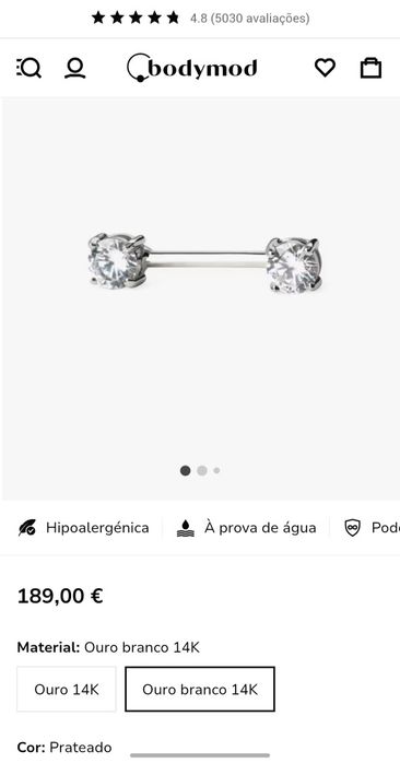Piercing ouro branco
