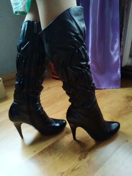 Сапоги кожаные женские, 39 размер, женские зимние сапожки, ботфорты