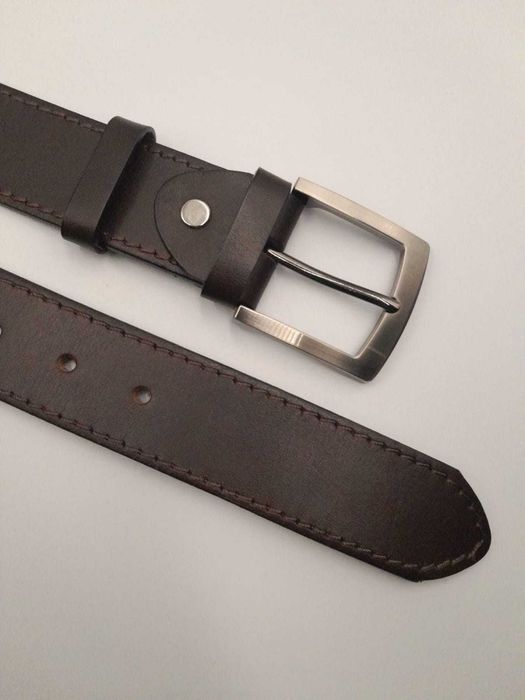 Pasek skórzany męski ciemny brąz przeszyty brązową nicią szerokość 4cm