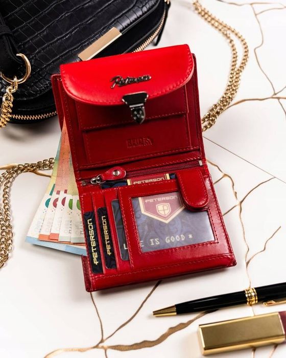 zestaw prezentowy: skórzany portfel damski i brelok - peterson