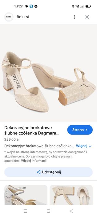Czółenka,buty ślubne Brilu brokatowe złote 39 jak nowe