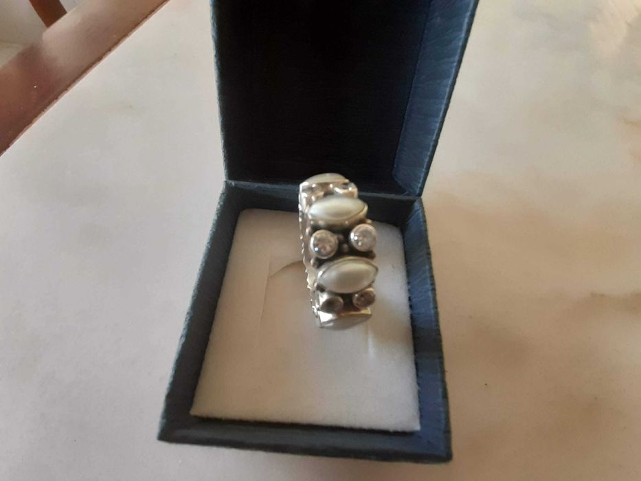 Aliança/anel prata, pérola, zircónias, Nova