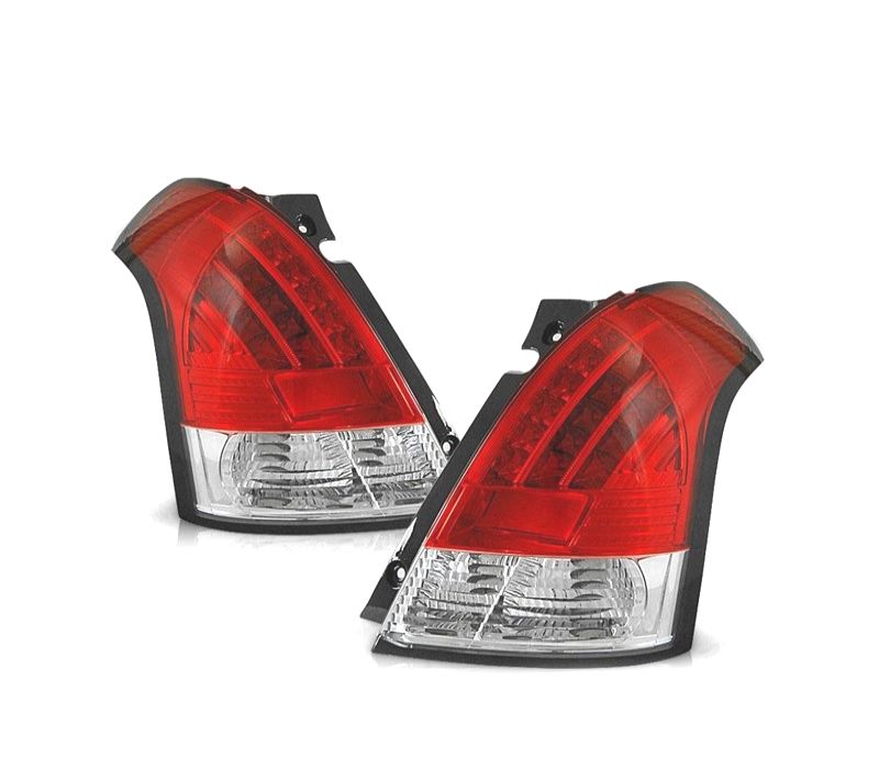 FAROLINS TRASEIROS PARA SUZUKI SWIFT 05-10 LED FUNDO VERMELHO CROMADO