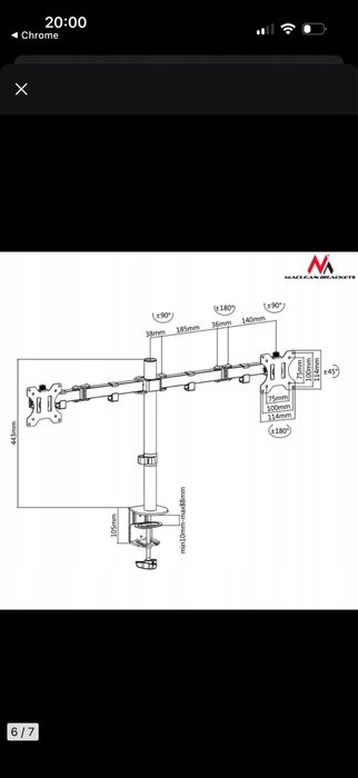 Uchwyt biurkowy - 2 monitory - Brackets Maclean MC-754 (47202)