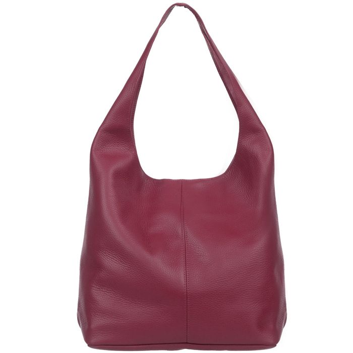 VERA PELLE torebka skórzana worek na ramię z saszetką V517 bordowa