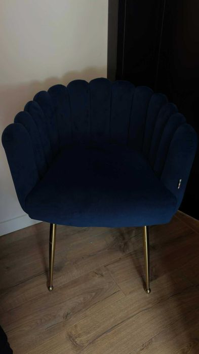 Fotel glamour granatowy welur + złote nogi