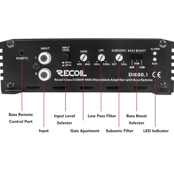 Підсилювач звуку в авто RECOIL D1600.1 КЛАСУ D