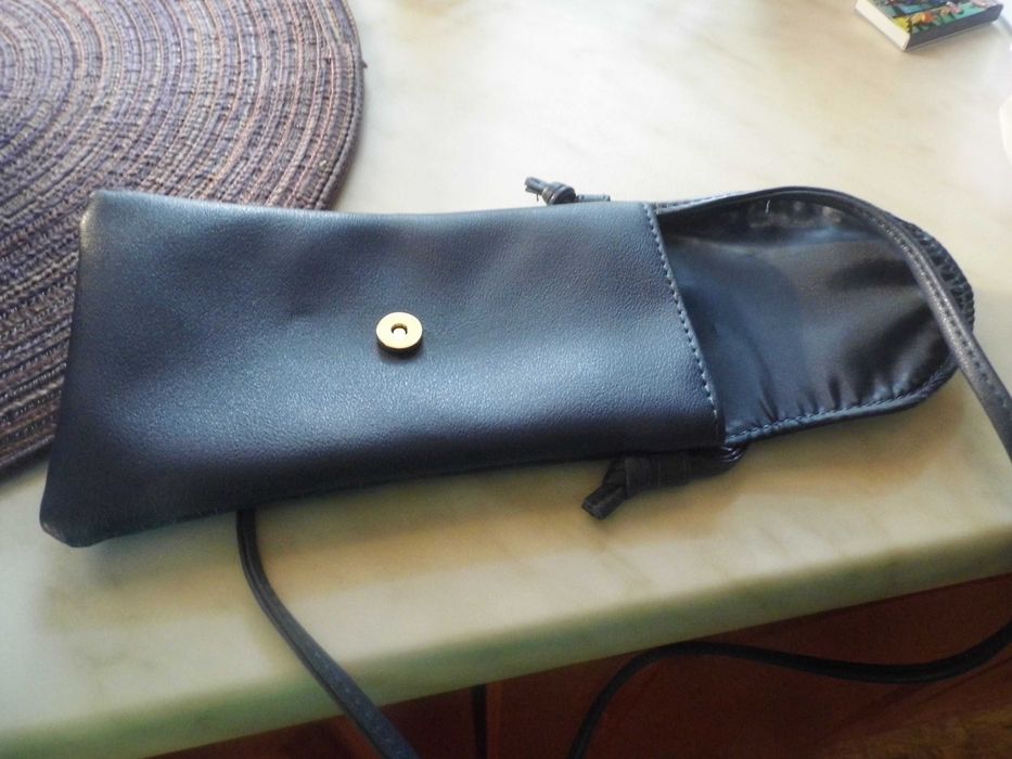 Plecak granatowy z eko skóry i etui na telefon, nowe