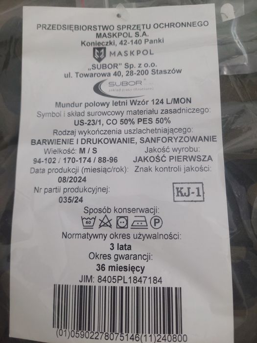 Mundur polowy letni wz 124L/MON M/S