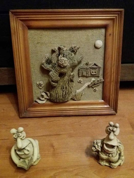 Картина в украинском стиле, лепка из глина, ручная работа.