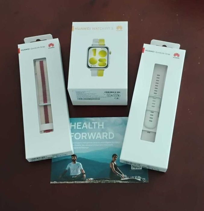 smartwatch Huawei WATCH FIT 5, NOWY, gwarancja + 2 paski (łącznie 3 paski), srebrno-zielony