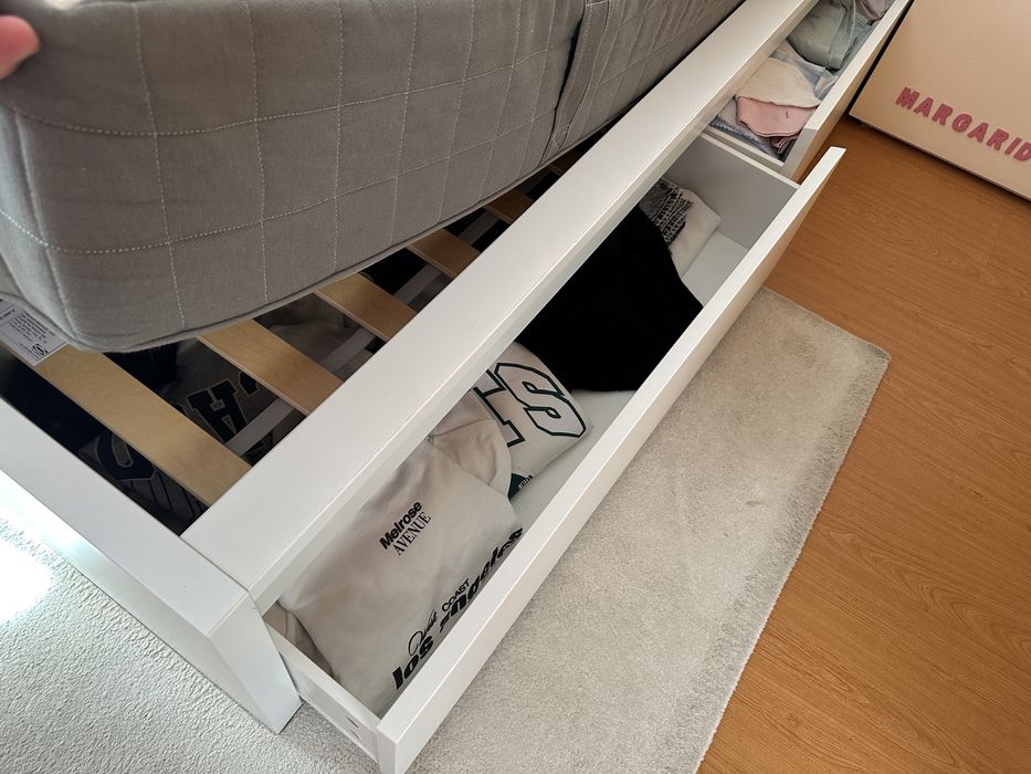 Cama casal 1,60 x 2 m branca com colchão