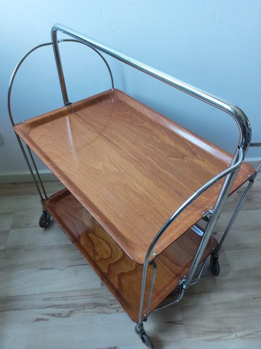 barek / wózek barowy GERLINOL model 14 Niemcy sklejka naturalna składany vintage proj. lata 70-te sygnowany