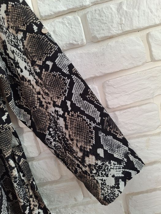 Długa Koszula Snake Print Vintage Szmizjerka Sukienka Koszulowa
