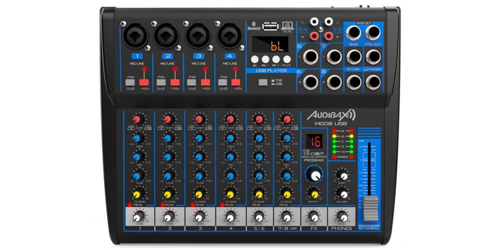 Mesa mistura Audibax MG08 USB, Bluetooth, MP3, USB Rec e FX(nova)