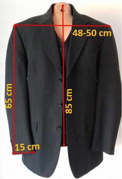 Garnitur męski 2 częściowy polskiej firmy ELFA, wymiary na zdjęciach