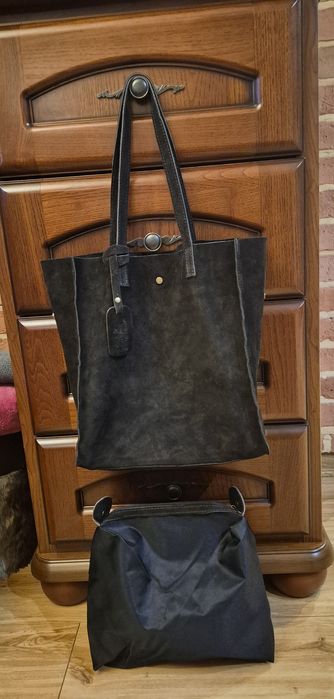 Torba włoska skóra  zamsz ciemna czekolada