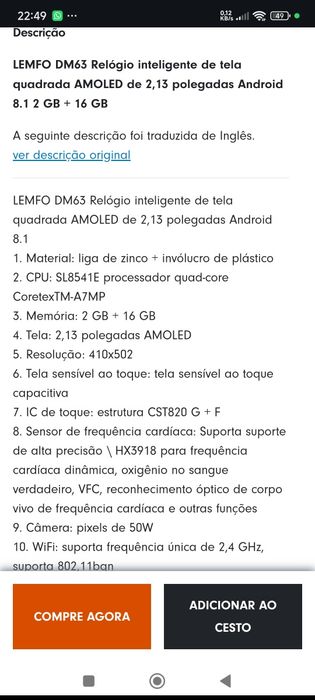 Smart Watch LEMFO DM63 4G Android 8.1