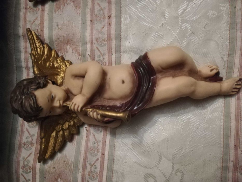 Conjunto 2 anjos pintados à mão