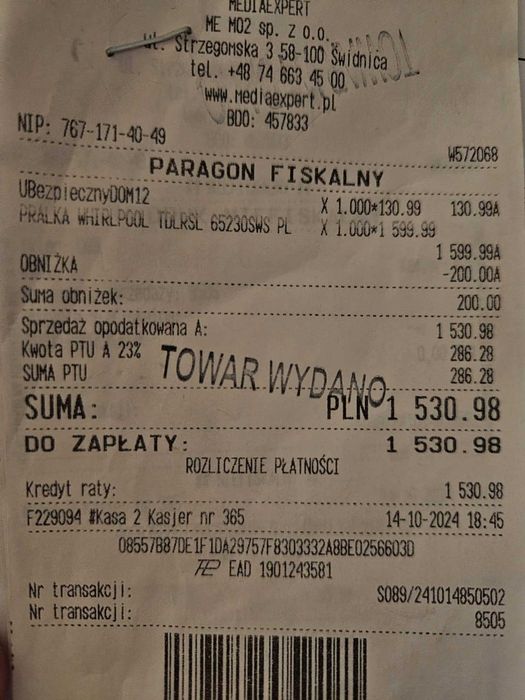 Pralka WHIRLPOOL jak nowa! OKAZJA