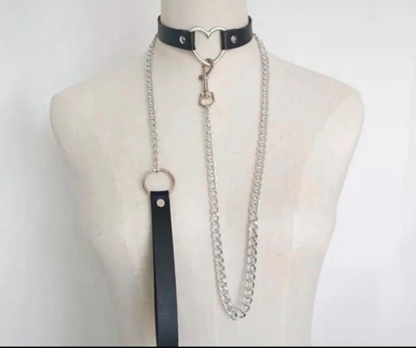 Nowy choker uprząż z serduszkiem i smyczą