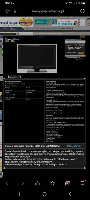 Sprzedam telewizor led Funaj