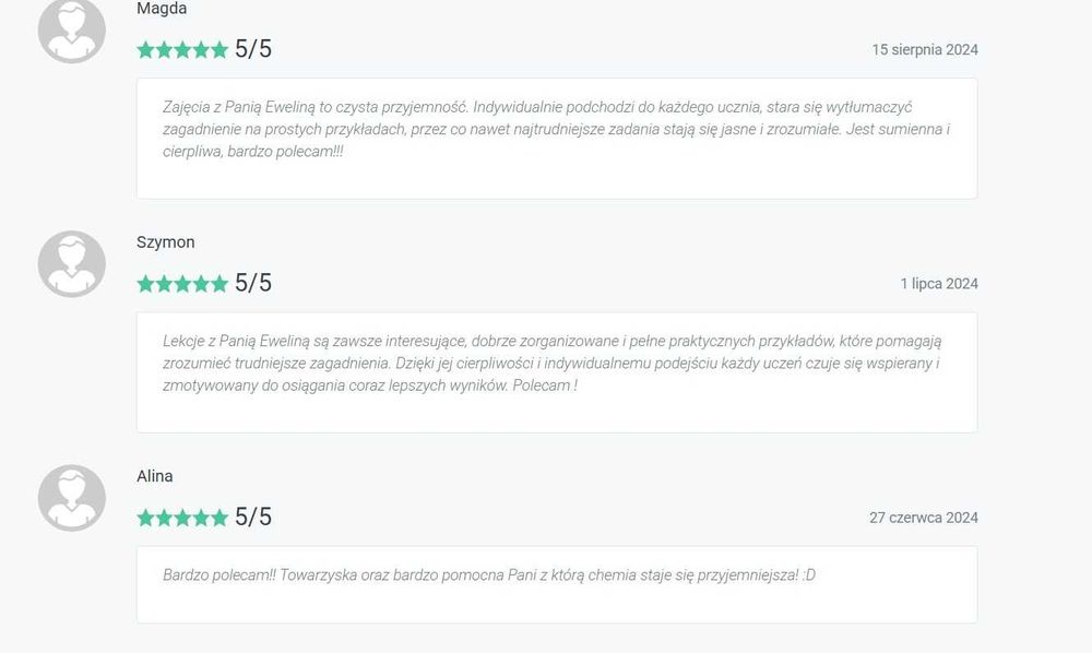 Korepetycje z chemii, jednoosobowe, grupowe