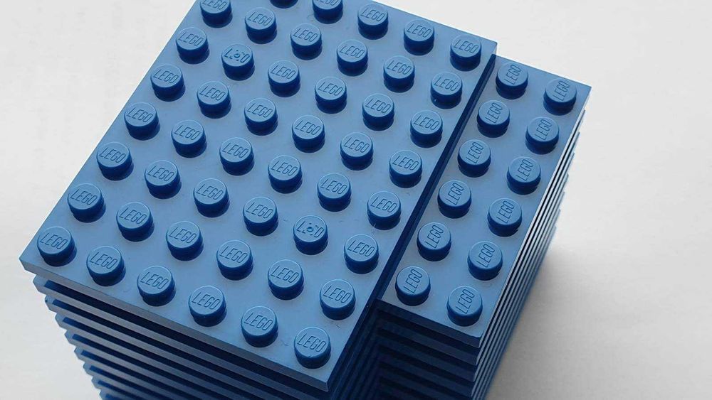 20 szt niebieskich płytek 6x8, LEGO 3036, nowe