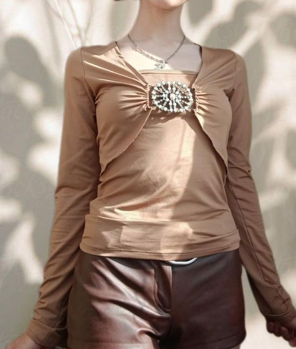 Топ жіночий party 21 Топ з брошкою коричневий | вінтаж y2k