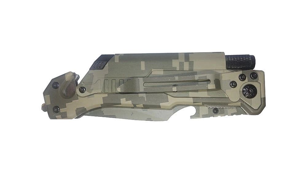 Nóż ratunkowy bezpieczeństwa 6w1 camo/moro Kandar
