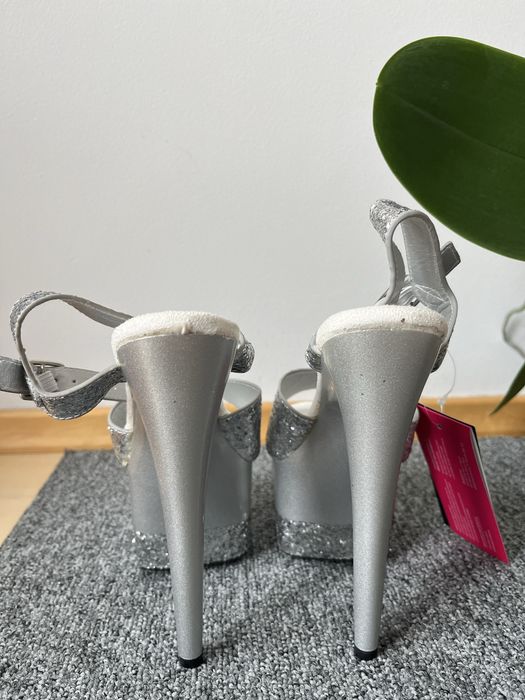 Szpilki Pole Dance silver shine r.37 nowe jak pleaser