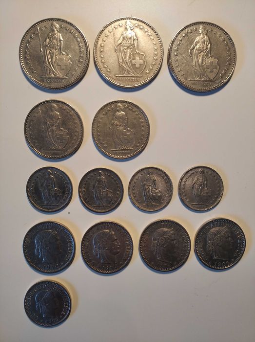 Moedas suíças 1968 a 2002 - lote de 14