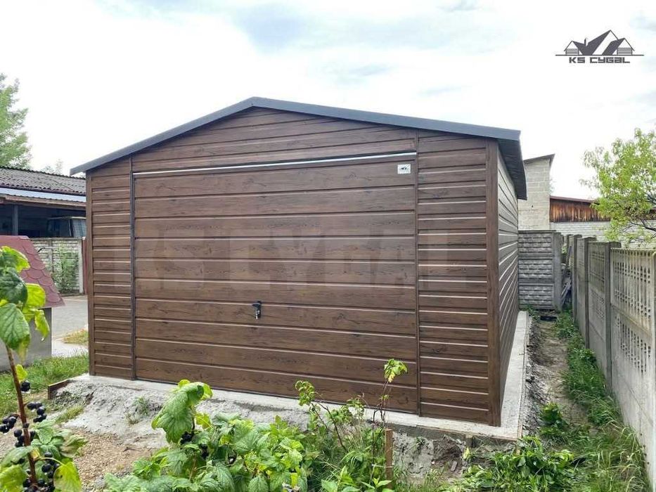 Garaż blaszany 4x6, orzech, drewnopodobny, profil zamknięty. PRODUCENT