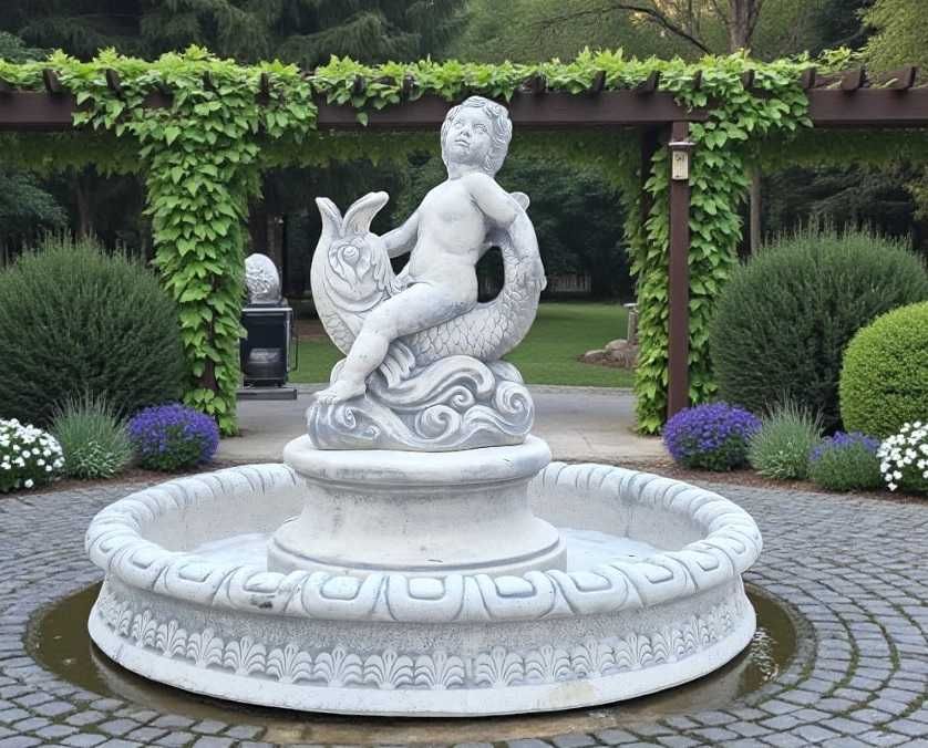 Fontanna ogrodowa Ebro basen z dnem "Amorek" Biały beton figura Ag-Bet