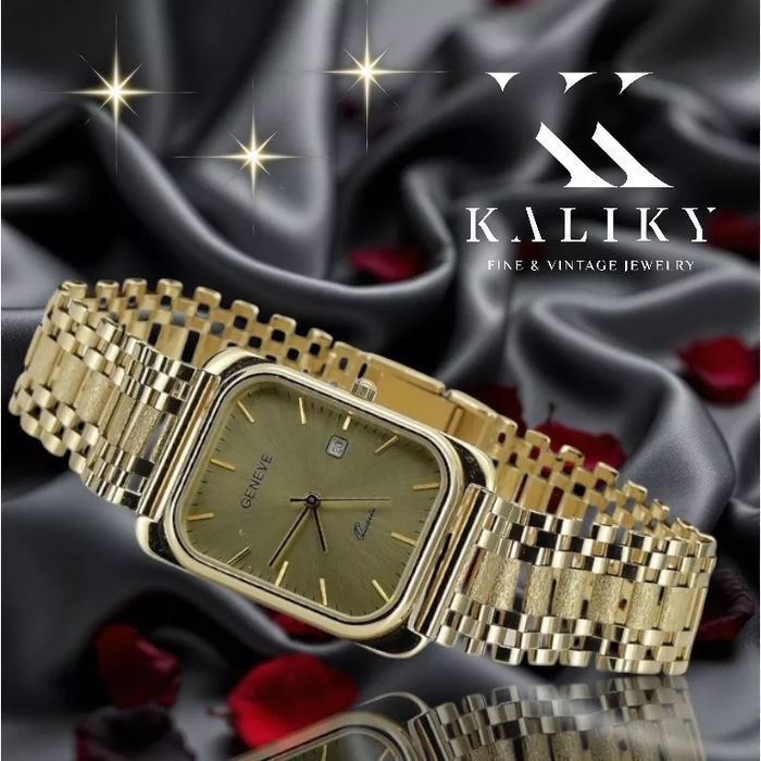 Złoty zegarek 14k 585 z bransoletą męski prostokątny Geneve Gdańsk