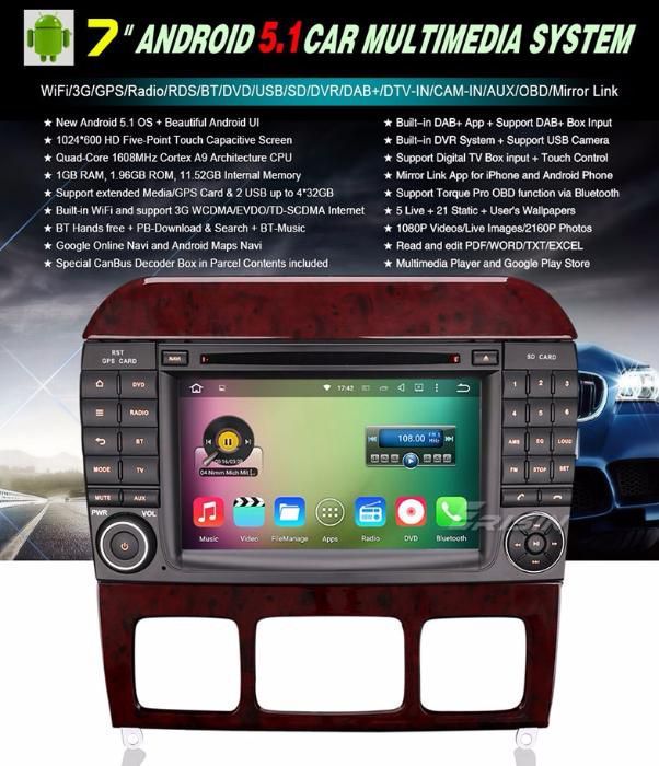 Auto-radio android 14 64GB Mercedes CLASSE S CL W220 W215 Octacore