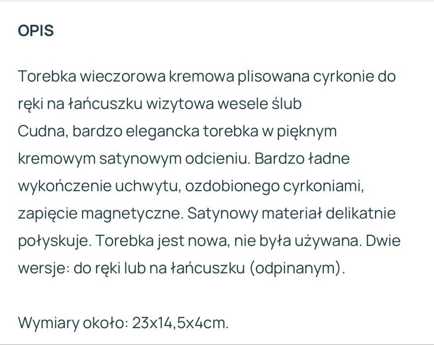 Torebka kremowa cyrkonie