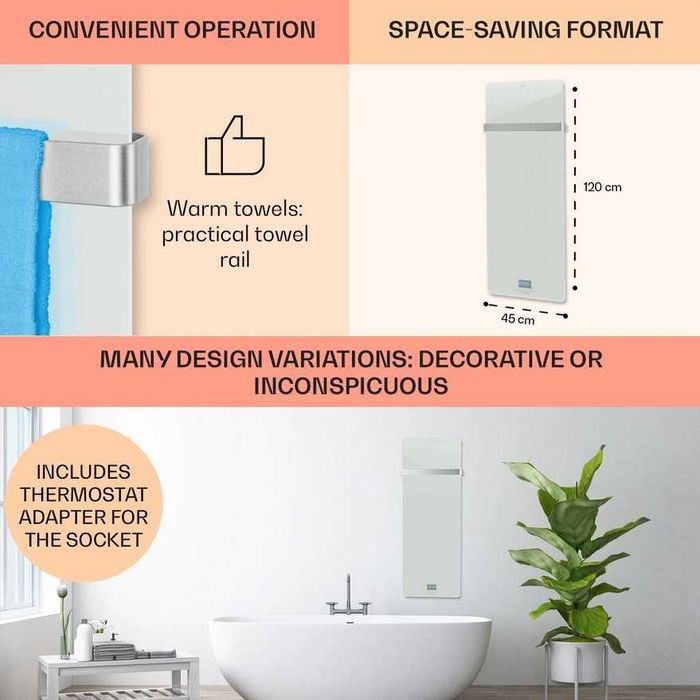 Grzejnik na podczerwień, panel grzewczy łazienkowy Klarstein S-002