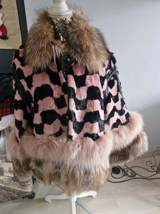 Kurtka różowa czarna 38-40 skóra naturalna