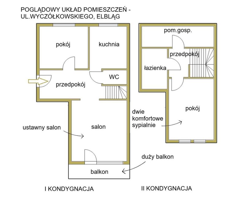 3-pokojowe mieszkanie usytuowane na 2 poziomach