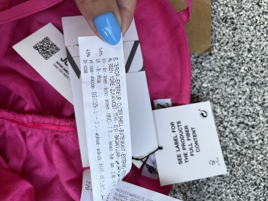 ZARA nowa obcisła lniana sukienka drapowana różowa krótka mini len S