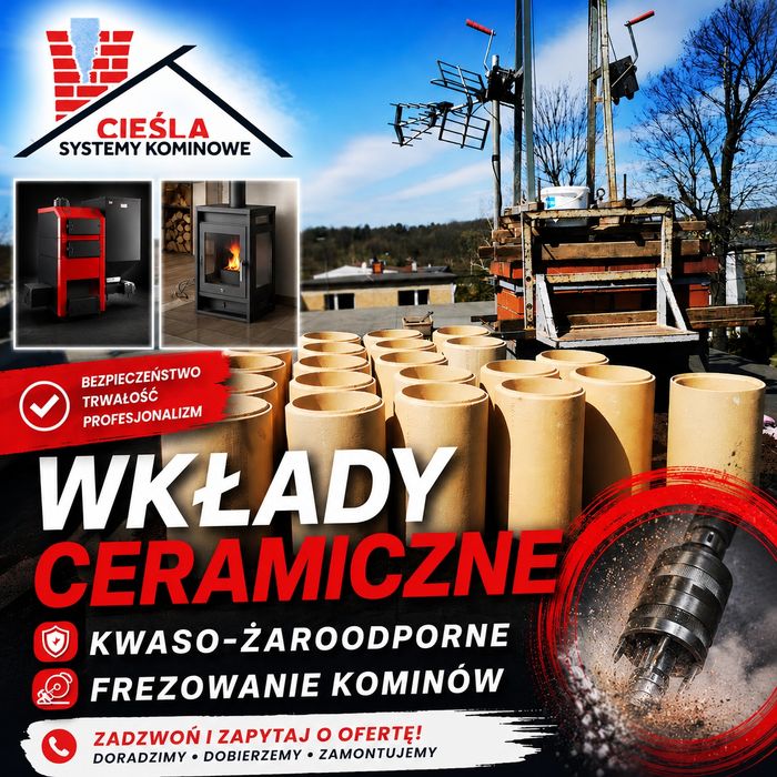 Wkład ceramiczny do kotłów kl 5. Naprawa, frezowanie kominów.