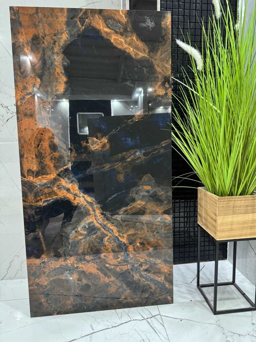 Gres 120x60 czarny marmur złoto miedź połysk PREMIU glamour black gold
