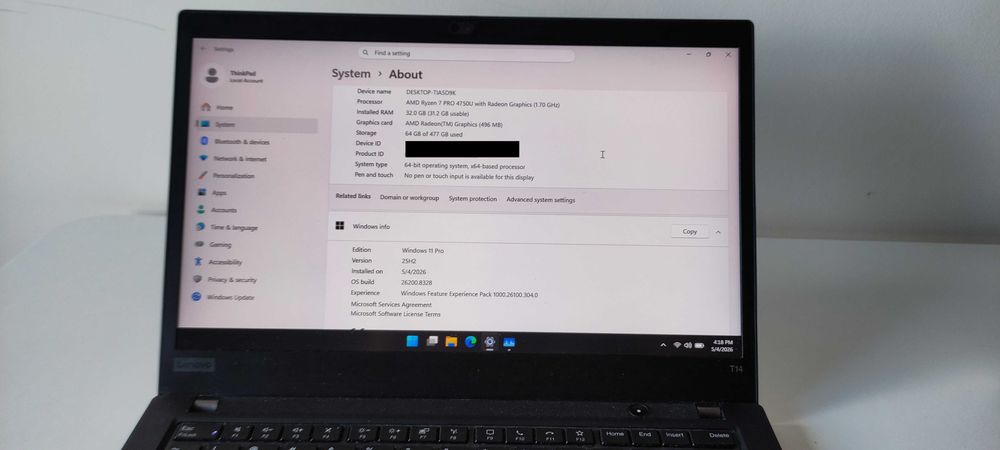 Lenovo ThinkPad T14 Gen 1 | Ryzen 7 Pro | 32GB RAM | 500GB SSD | Como Novo