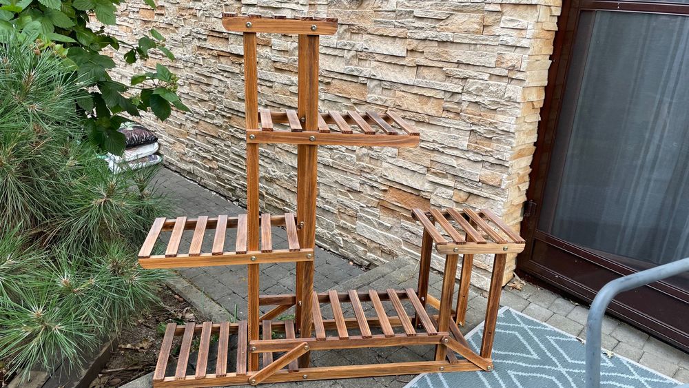 Stojak drewniany na kwiaty doniczkowe